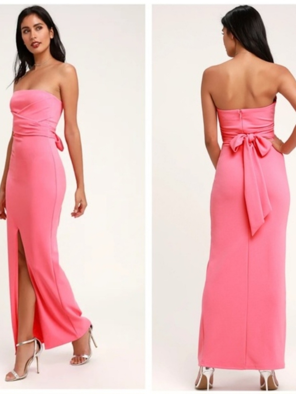 Lulus Own The Night Strapless Pink Bow-Back Maxi Dress Med Event Barbiecore Prom